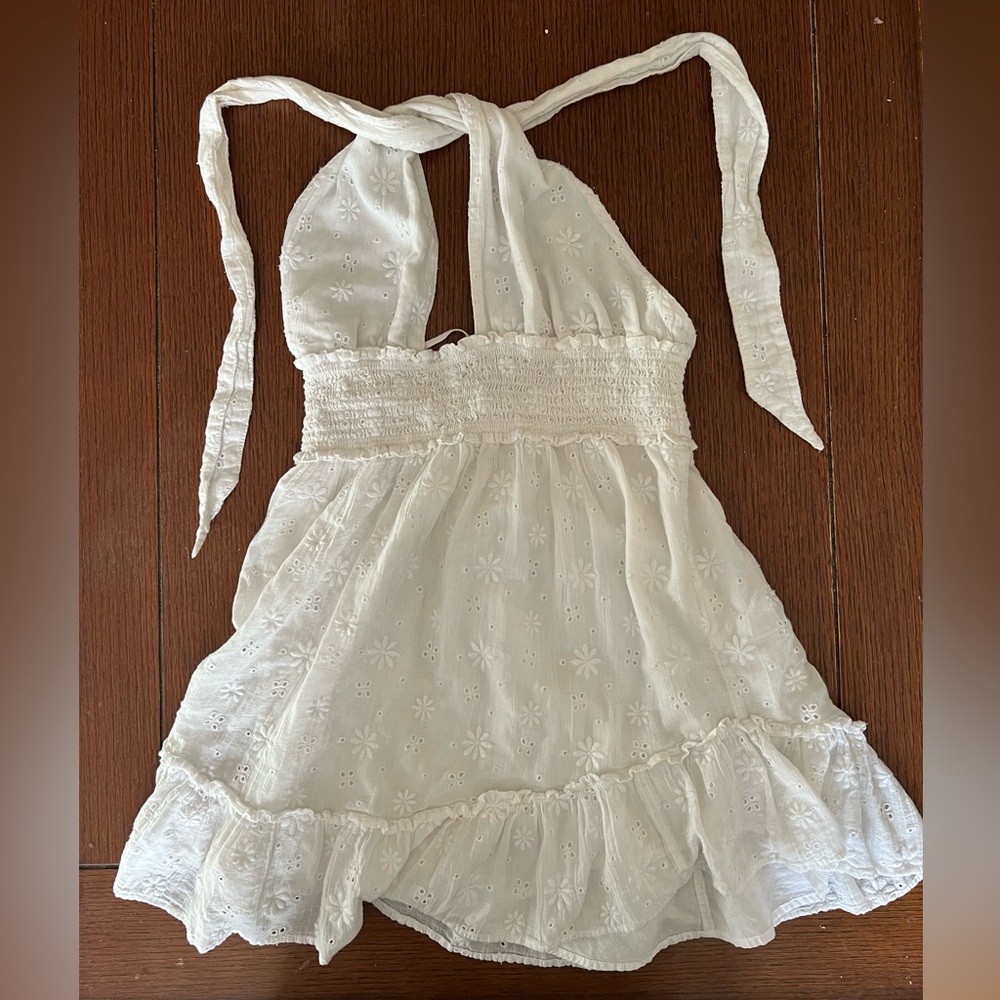 Aerie White Textured Backless Dress